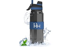 HoneyHolly Gourde Sport, 1000ML Bouteille D'eau, Couvercle étanche avec Dessus Rabattable et Paille, 2 Choix de Boissons, Gourde Motivation sans BPA, Convient pour Le Camping, Le Cyclisme, L'école