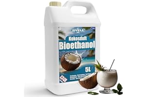 ZIVELA Bioetanolo 96,6% 5 l | Alcool bio profumo noce di cocco 96,6% 5 l | Camino a bioetanolo | Profumo di cocco | Combustione pulita, senza fumo, fiamma