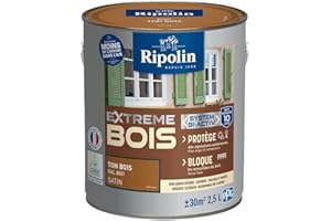 RIPOLIN - Peinture pour Bois Intérieur/Extérieur - Sans Sous-couche Ultra-couvrant - Résiste aux Intempéries, UV et Chocs - Protège et Magnifie - Lessivable - Satin - 2,5L - Ton Bois