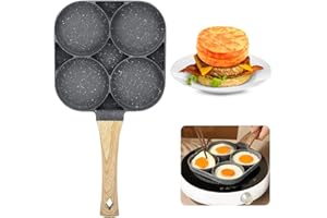 Yuragim Padella Pancake Antiaderente Padella per Frittata 4 Fori Pentola Pancake Induzione per Colazione Uova Fritte Bistecca Hamburger per Induzione e Gas (Nero)