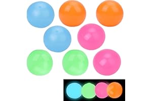 MHDUYEG 8 Piezas Bolas Fluorescentes Pegajosas,Pelota Antiestres Adultos,Bolas de Estrés Brillantes,Bola Pegajosa Que Se Pega a la Pared,Juguete para Apretar para Adultos y Niños