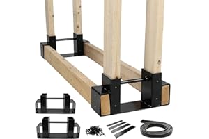 BestAlice Outdoor Firewood Log Storage Rack Bracket Kit, 2 Pack Adjustable Length Log Rack Holder, Heavy Duty Steel Fireplace Wood Storage Holder with Screws, Seal Strip and 4 Iron Pieces, Black
