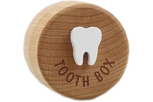 OhMill Baby Teeth Box Tooth Storage Box Container Round Tooth Keepsake Box Kids Wooden Box Save Teeth for Baby Boy Girl