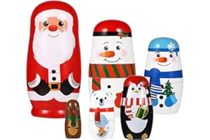 RNPKZ Russian Nesting Dolls, 6 Pieces Christmas Wooden Matryoshka Doll, Cute Christmas Matryoshka with Santa Claus, Elk, Snowman, Polar Bear, Penguin for Christmas Party Decor and Home Decoration
