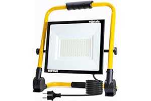 VSDITALIA - Faro Led Da Cantiere 100 Watt - 8000 Lumen, Luce Bianca Naturale 4000K - Portatile da Lavoro - Impermeabile e Resistente all'Acqua, Supporto Pieghevole, per Uso Interno ed Esterno.