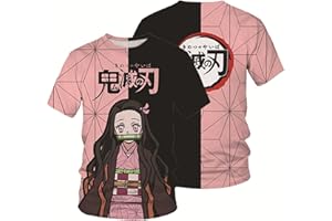 NARUNING Demon Slayer T-Shirt, Pull à Manches Courtes avec Oreilles De Chat, Personnage De Dessin Animé en 3D, Sweat-Shirt Mode Décontracté pour Enfants (100-160cm)