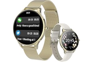 FOREVER Montre Connectée Femme Ronde Velora SB-306 - Or Rose - Écran AMOLED - Montre Cardiofrequencemetre avec Podometre - Suivi du Cycle Menstruel - Montre Calories Dépensées - Smartwatch IOS Android