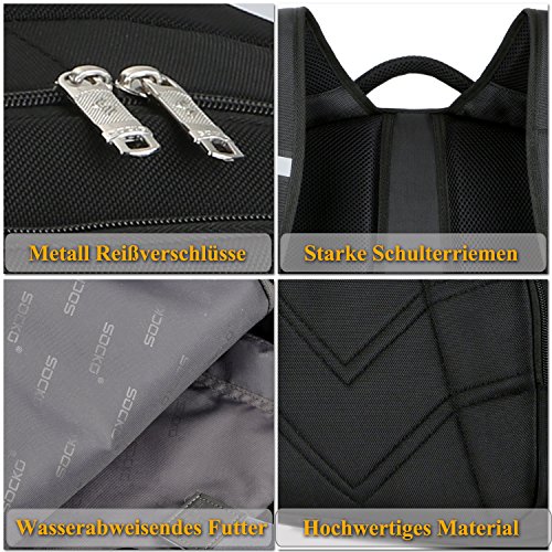 Laptop Rucksack mit USB Anschluss  SOCKO 17 3 Zoll Wasserdicht Rucksack Schulrucksack Business Backpack Reisen Campus Rucksack Outdoor Daypack f  r Sp