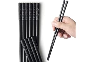 FADBUDS 5 Pares de Palillos Reutilizables, Palillo de Resina Plástica para Lavavajillas, Juego de Palillos Chinos Antideslizantes de Calidad de Lujo Plaza Juego con Hermoso Patrón, 24 cm (Negro)