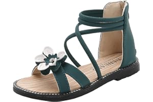 MOMOLAA Girls Gladiator Sandals Flat Sandals with Strappy Ankle Zip Up Sandals Girls White Flower Sandal,Girls Sandals for Summer Strappy Flat Sandal for Big Kid Little kids Toddler