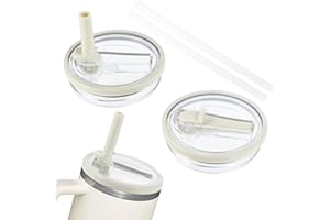 KITDAHOM Szczelne wieczka do kubków Stanley – Zestaw 2 wieczek zapasowych Stanley – Szczelne i odporne na kurz – w zestawie 2 słomki – kompatybilne z kubkami o pojemności 40 uncji (beżowe)