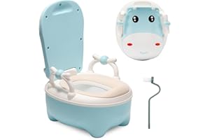 Eulenke Vache Theme Pot pour enfants à partir de 1 à 6 ans, toilette pour bébé garçon, type de tiroir, avec brosse, protection anti-éclaboussures, siège pour enfant (bleu)