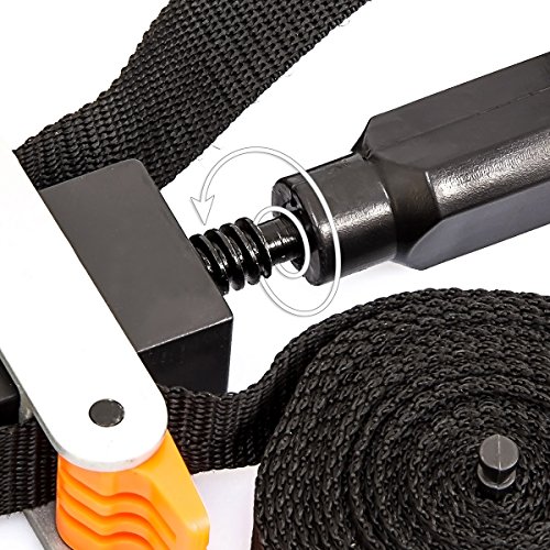 Relaxdays Rahmenspanner mit 4 Spannbacken & 4 Meter Nylongurt als Bandspanner zum Leimen und Schrauben von rechtwinkligen Werkstücken stufenlos verstellbar HBT: 3 x 10 x 28 cm, schwarz - 7