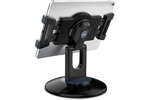 AboveTEK Retail Kiosk iPad Stand, 360° Rotating Commercial Tablet Stand, 6-13" iPad Mini Pro Business Tablet Holder, Swivel Design for Store POS Office Showcase Reception Kitchen Desktop (Black)