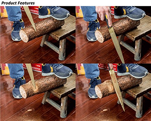 2 tlg. 8inch+10inch Hochwertige Kohlenstoff Stahl Needle Feile Set Feilenset Flachfeile Sharf Hand Raspel Holzfeilen für Hartholz Rotholz Schnitzen Holzarbeit mit Kunststoff Griff (Golden) - 4