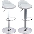 Panana Set of 2 Pub Bar Stools Armless Round Seat Height Adjust Gas Lift Swivel Home Breakfast Stool (White)