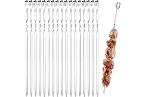 GGUFAY 20 Piezas Brochetas de Acero Inoxidable, 30 cm Pinchos Barbacoa, Pinchos para Barbacoa Reutilizables, Brochetas de la Parrilla, para Hoguera o Barbacoa