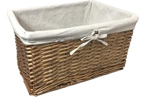 TOPFURNISHING Willow Wicker Wider Big Deep Nursery Organiser Storage Xmas Hamper Basket Lined[Oak,XLarge 45x39x25cm]