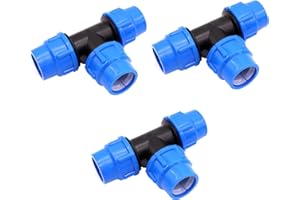 BIGCHEER Accesorio de tubería de 25 mm, accesorios de tubería de agua en T - 25 mm x 25 mm x 25 mm, accesorio de plomería de compresión PN16-conector compatible con tuberías de polietileno(3 piezas)