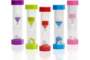 EMHTHME Set clessidra per bambini, clessidra in plastica, 1 minuto, 3 minuti, 5 minuti, 10 minuti, 15 minuti, apprendimento del tempo libero, per gestire la clessidra durante i pasti