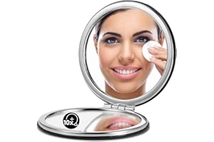 ‎OMIRO OMIRO Kompaktspiegel, Klassisches PU-Leder 1X/10X Vergrößerung, Tasche Ultra Portable für Geldbörsen und Reisen (Schwarz)