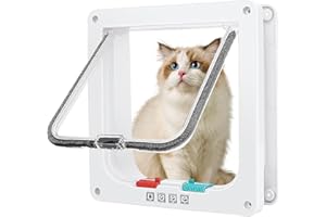 Omevett Cat Flap 4 Way Locking Cat Flap Lockable Cat Door Safety Pet Door Quiet Close Catflap Pet Flap Easy Installation for Interior & Exterior Doors Window Wall (Medium, 15cm x 15.5cm Flap, White)