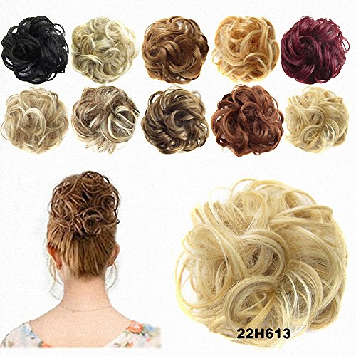 FESHFEN Scrunchy Scrunchie Hair Bun Updo Hair Ribbon Ponytail Hair Extensions Wavy Curly Messy Extensions Donut Hair Chignons Hair Piece Wig Light Ash Blonde & Bleach Blond Mixed Hairpiece