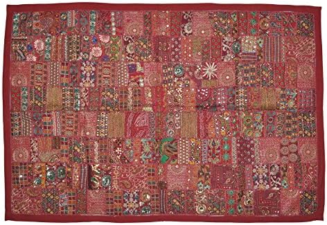 Rajasthali Home Decorative Wall Hanging Tapestry with Graceful Sequins, Zari &amp; Old Sari Patchwork, 152 x 101 Cm