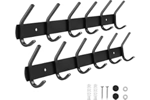 LA BONHEUR Hakenleiste Kleiderhaken 2 Stück Wand Wandhaken Bad Badzimmer Küche Tür Garderobe Garderobenhaken für Kleidung, Edelstahl Malprozess Halter (6 Haken) 42cm (Schwarz)