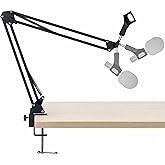 Fineway Microphone Boom Arm - 180° Rotating Adjustable Desk Mic Stand with Table Clamp, Folding Scissor Suspension Arm Gaming