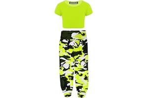 Hamishkane New Kids Girls Neon Crop Top Army Printed Alibaba Harem Leggings Co Ord 2 Pcs Set