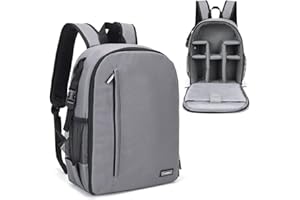 Cwatcun Sac à dos pour caméra,caméra Sac à Dos Professionnel pour caméra DSLR/SLR sans Miroir, imperméable, Compatible pour Les Accessoires de trépied Nikon et d'objectif de Sony Canon (2.0 Gray, L)