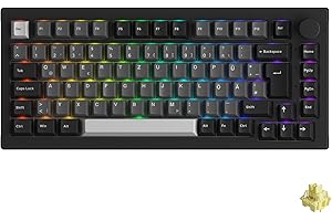 Akko 5075B Plus Tastiera da gioco meccanica ISO-Regno Unito/Germania/Nordico Multi modalità BT5.0/2.4Ghz/Tipo C, guarnizione hot swap a 5 pin PBT a doppio scatto programmabile con una manopola rotante