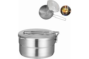 MOVKZACV Stainless Steel Camping Cook Pot with Lid and Foldable Handle 1.5L Large Capacity Bento Pot Outdoor Cookware for Camping, Hiking, Picnic