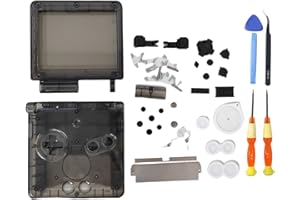 Hzxkqmil Custodia a Guscio Completa Alloggiamento di Ricambio per Game Boy Advance SP GBA SP Console, Guscio Chiaro con Kit di Viti e Pulsanti Parti di Ricambio Cacciaviti (Nero Trasparente)