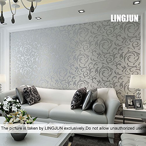LINGJUN Moderna no tejido minimalista Patrón Planta de agua 3D Flocado en relieve del papel pintado rollo ONE SIZE Amarillo