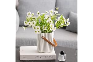 DONJIM Blanco Jarrón de Cerámica Jarrón Pequeño 15cm, Jarrones Decorativos Modernos Estilo Escandinavo, Jarrón de Bolso - Jarrón de Boca Ancha con Asa, de Mesa para el Hogar Fiesta Boda Decoración