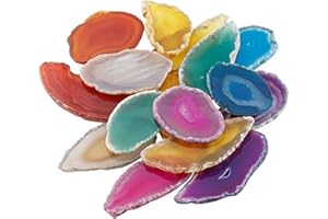Shanxing Undrilled Assorted Agate Slices Geode Irregular Stone Healing Crystal for Wedding Place Cards Reiki Desk Decor, Set of 10, Each 1.8-3.1inch/45-80mm Long