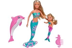 Simba 105733336 - Steffi LOVE Sjöjungfruvänner - Steffi och Evi som Sjöjungfru Tillsammans med Sin Söta Delfin och Sjöhästkam