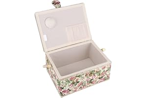 lyrlody Sewing Baskets, Fabric Floral Printed Large Sewing Basket Craft Box Household Sundry Storage Box Organizer with Handle for Needles Thread Pins Tape Measure Thimbles,12.0 x 9.1 x 6.1inch