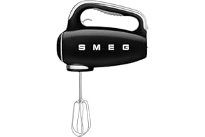 Smeg, Batteur Électrique HMF01BLEU, 9 Niveaux de Vitesse, Fonction Turbo, Système de Démarrage Progressif, 4 Batteurs, 2 Crochets Pétrisseurs et Range Cable Fournis, 250W, Noir