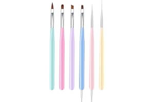 ZEOHBETY Nail Art Brushes, 6Pcs Nail Art Painting Tools with Nail Art Fine Liner Brush, Nail Design Painting Brushes Set, Builder Gel Brush, Nail Dotting Pen for Gel Polish Manicure Salon DIY, Multicolor