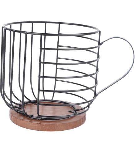 Panier De Rangement Pour Capsules De Café En Métal Et Bois - Forme Tasse - Environ 16,5 X 16,5 X 17,5 Cm - Noir - Pour Cuisine, Hôtel