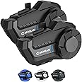 Moman Motorcycle Intercom, H2 Pro【2 Pack Black】 Helmet Wireless 5.1 Communication System up to 1000M with DSP&CVC Noise Cancellation IP65 Waterproof FM, Motorcycle-Intercom-Headset-Helmet-Motobike