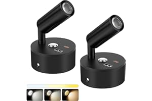 AOOTE Luz de Lectura LED 12V,2 Pcs Camper Lámpara de Lectura LED con Interruptor Dimmer y Cargador USB&Type-C,Luz de Lectura Junto a la Cama de Pared Regulable para Autocaravana Furgo Barco,3 Colores