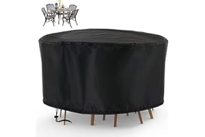 Flymer Rund Abdeckhaube Terrassentisch, 230 x 110cm Gartenmöbel Abdeckung Wasserdicht Schutzhülle für Gartentisch Rund Wasserdicht Staubdicht Reißfest UV-Schutz Dicker Oxford Gewebe Material