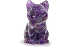 Aitsite Amethyst Crystal Cat Figurine, Healing Gemstone Cat Figurine, 1.5inch Purple Ornament for Living Room Office Desk Decor, Crystal Gifts for Women Men Christmas