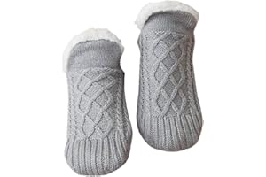 OLDM Knitted Thermal Non-Slip Socks Woman Super Soft Fluffy Warm Socks Women Winter Comfortable Elastic Home Socks Slippers For Girls Walking Around Home Coral Fleece Fleece-Lined Floor Slipper Socks Gray