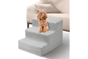 Youyijia Dog Steps 3 Steps Pet Stair Step for Bed 45x35x30cm Pet Stairs Pet Ladder with Washable Non Slip Plush Cloth Cover for Dogs and Cats (Grey)