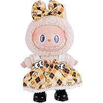 JAWUZ Labubu Kleidung 17cm - Rosa Kleid Mit Haarschleife Set